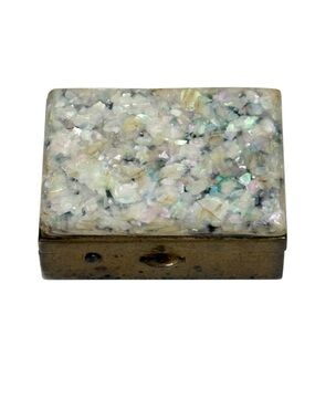 Vintage trinket pill box Opalescent Mosaic Iridescent White decor tiny